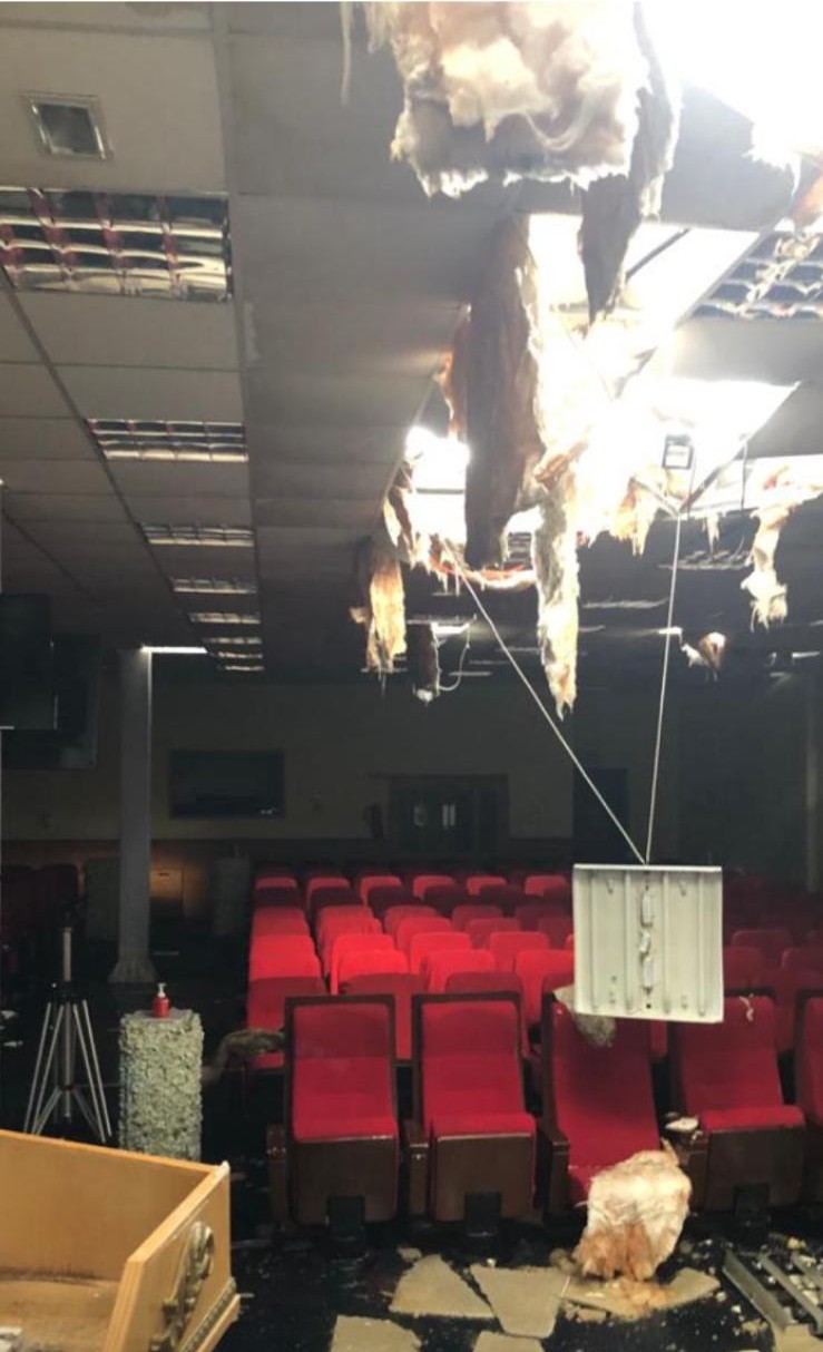 Collapsed auditorium ceiling from water ingress